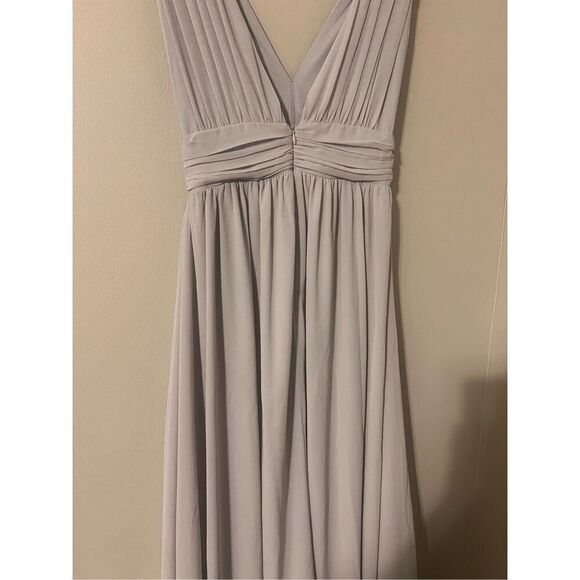 Lulus Size XS Thoughts Of Hue Light Grey Surplice Maxi Dress High Slit Formal - Picture 12 of 14